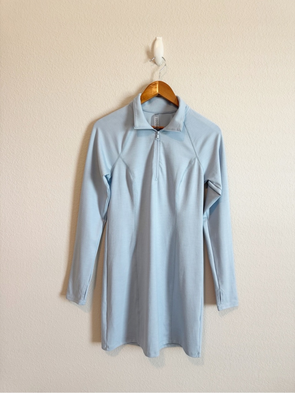 Beyond Yoga Women's Hazy Blue Heather Rib Westside Long Sleeve Dress Size Medium